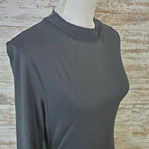 Chelsea28 Black Long Sleeve Crew Neck Scrunch Side Blouse Top Size L - Picture 3 of 8